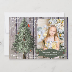 Tarjeta Festiva Árbol De Pinos Con Foto De Navidades Rústicos Card
