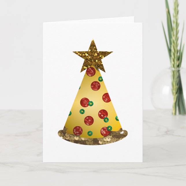 Tarjeta Festiva Árbol de purpurinas de pizza (Anverso)
