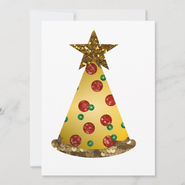 Tarjeta Festiva Árbol de purpurinas de pizza (Anverso)