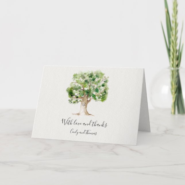 Tarjeta Festiva Árbol de roble acuarela Gracias (Anverso)