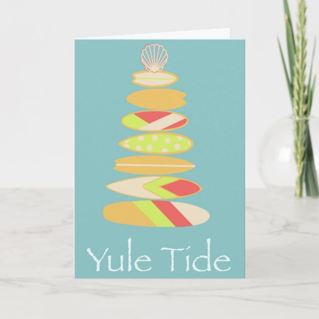 Tarjeta Festiva Árbol de tablas de surf "Yule Tide" (Anverso)