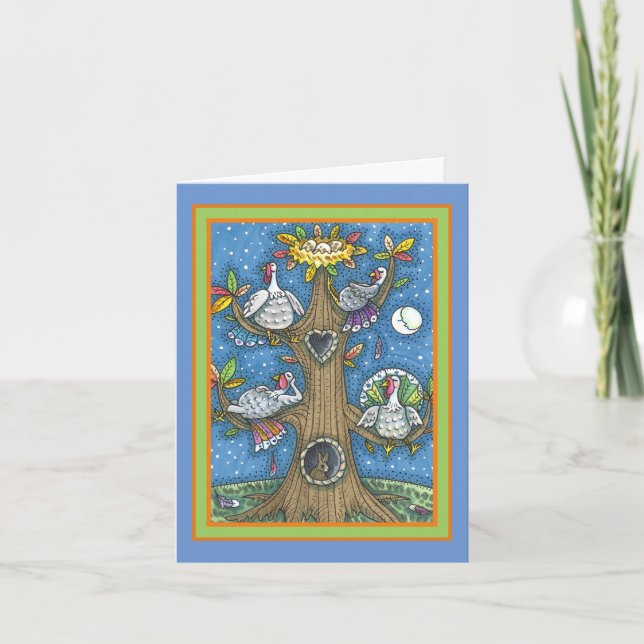 TARJETA FESTIVA ÁRBOL DE TURQUÍA, GRACIAS A LOS DIVERSOS GOBIERNOS (Anverso)