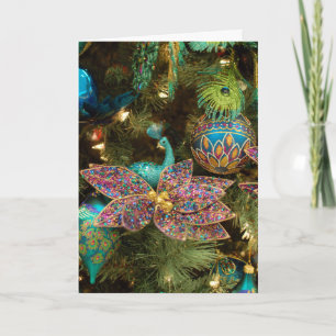 Tarjeta Festiva Árbol de vacaciones de Navidades de pavo real