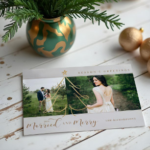 Tarjeta Festiva Árbol de vacaciones de oro casado y merry elegante