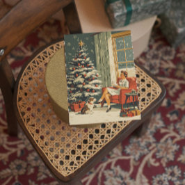 Tarjeta Festiva Árbol decorado de la escena navideña clásica