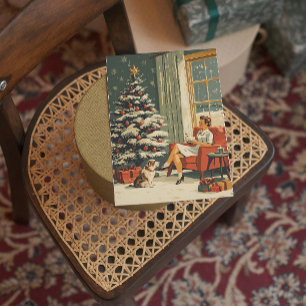 Tarjeta Festiva Árbol decorado de la escena navideña clásica