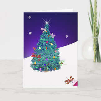 Tarjeta Festiva árbol del día de fiesta de la libélula