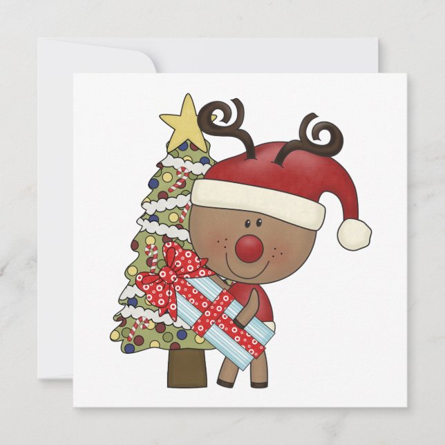 Tarjeta Festiva Árbol del día de fiesta del reno de Rudy (Anverso)