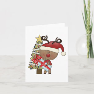 Tarjeta Festiva Árbol del día de fiesta del reno de Rudy