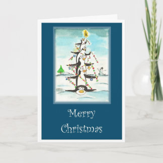 Tarjeta Festiva Árbol del pingüino