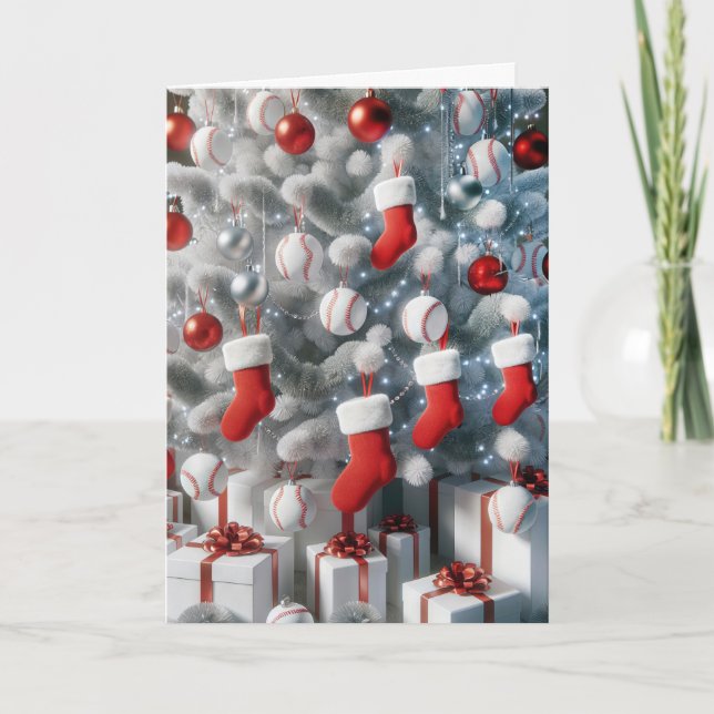 Tarjeta Festiva Árbol deportivo de navidades con Baseballs (Anverso)