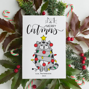 Tarjeta Festiva Árbol divertido para gatos Amante de las mascotas