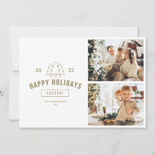Tarjeta Festiva Árbol dorado Felices Fiestas Familia Multi Foto