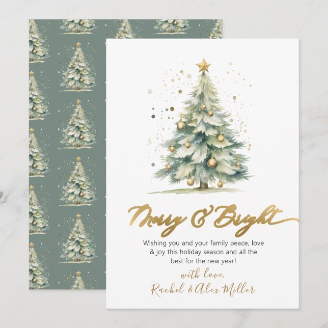 Tarjeta Festiva Árbol elegante de escritura de mora y brillante no (Anverso / Reverso)