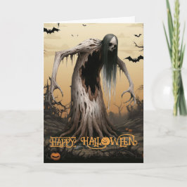 Tarjeta Festiva Árbol Embrujado y Espeluznante de Halloween