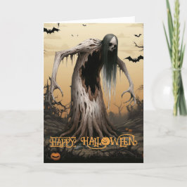 Tarjeta Festiva Árbol Embrujado y Espeluznante de Halloween