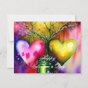 Tarjeta Festiva Árbol en maceta y corazones San Valentín
