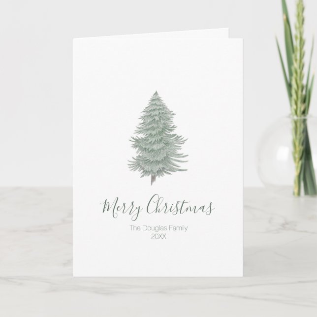 Tarjeta Festiva Árbol Evergreen de mano dibujado 2 (Anverso)