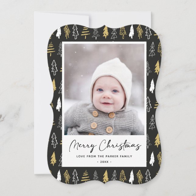 Tarjeta Festiva Árbol moderno de pinos de la Selva Blanca Oro sin  (Anverso)