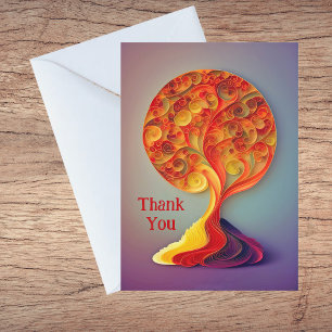 Tarjeta Festiva Árbol Naranja Ilustración de Quilling de Otoño Gra