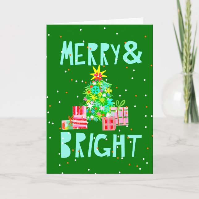 Tarjeta Festiva Árbol navideño brillante (Anverso)