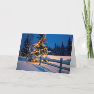 Tarjeta Festiva Árbol navideño brillantemente iluminado
