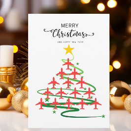 Tarjeta Festiva Árbol navideño de avión, foto Minimalista