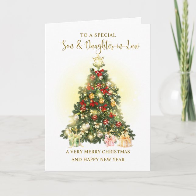 Tarjeta Festiva Árbol navideño de hijo e hija (Anverso)