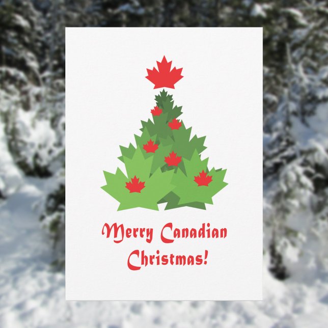 Tarjeta Festiva Árbol navideño de hojas de arce con bandera canadi (Subido por el creador)