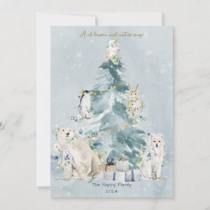 Tarjeta Festiva Árbol navideño de invierno de nieve