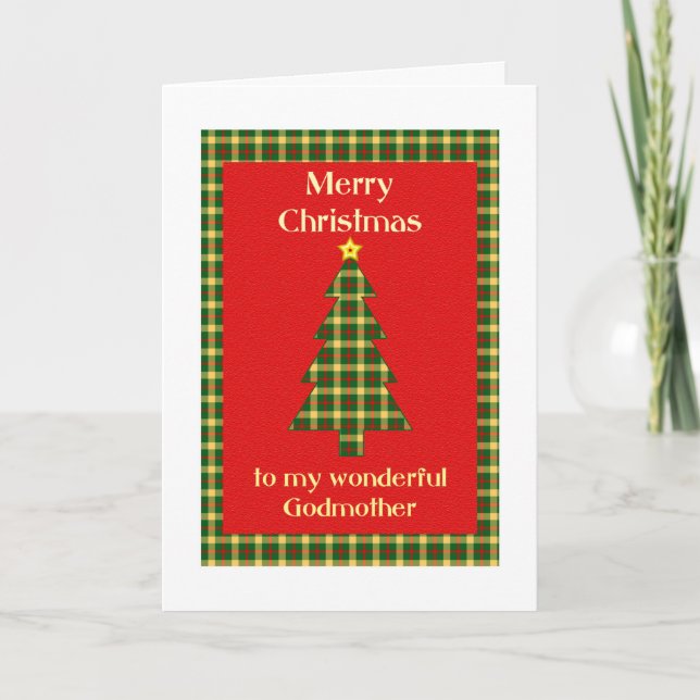 Tarjeta Festiva Árbol navideño de la Godmadre Tartán (Anverso)