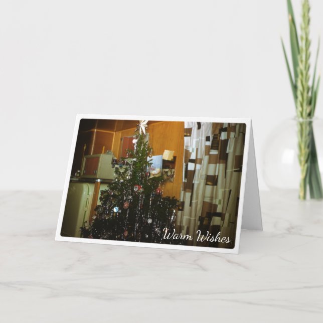 Tarjeta Festiva Árbol navideño en cálidos deseos de caracol (Anverso)