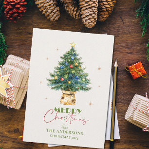 Tarjeta Festiva Árbol navideño festivo con adornos de Bonito
