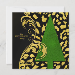 Tarjeta Festiva Árbol navideño moderno con vacaciones doradas y ne