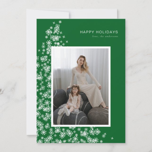 Tarjeta Festiva Árbol navideño moderno hecho de copos de nieve (Anverso)