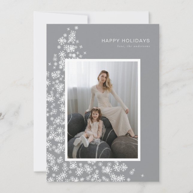 Tarjeta Festiva Árbol navideño moderno hecho de copos de nieve (Anverso)