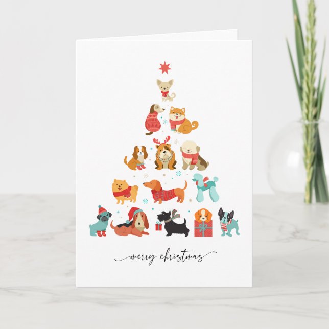 Tarjeta Festiva Árbol navideño púrpura - Festividad de barrido de  (Anverso)