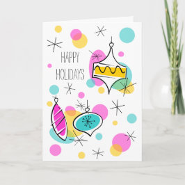 Tarjeta Festiva Árbol retro Baubles Felices vacaciones texto verti