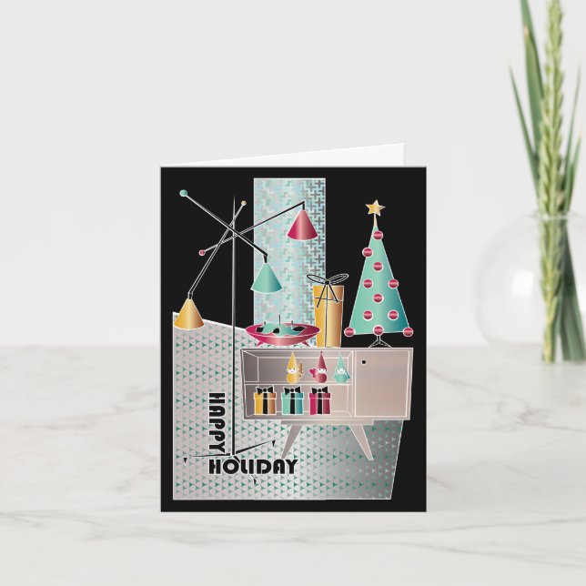 Tarjeta Festiva Árbol retro de navidades (Anverso)
