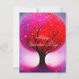 Tarjeta Festiva Árbol rojo y corazones de San Valentín 