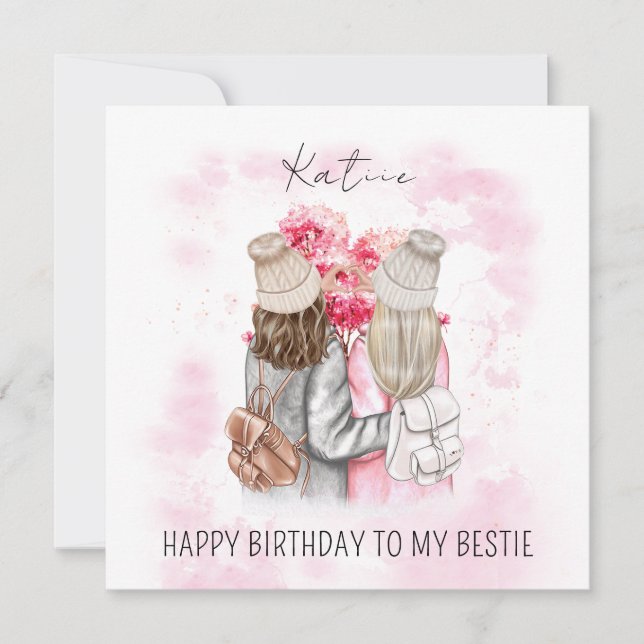 Tarjeta Festiva Árbol rosa de amor personalizado para Bestie (Anverso)