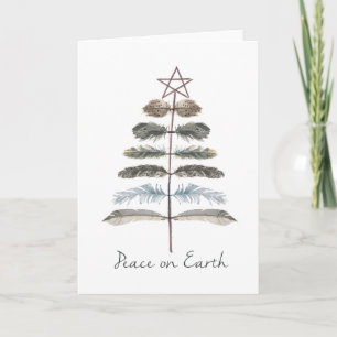 Tarjeta Festiva árbol rústico de la pluma del invierno del vintage
