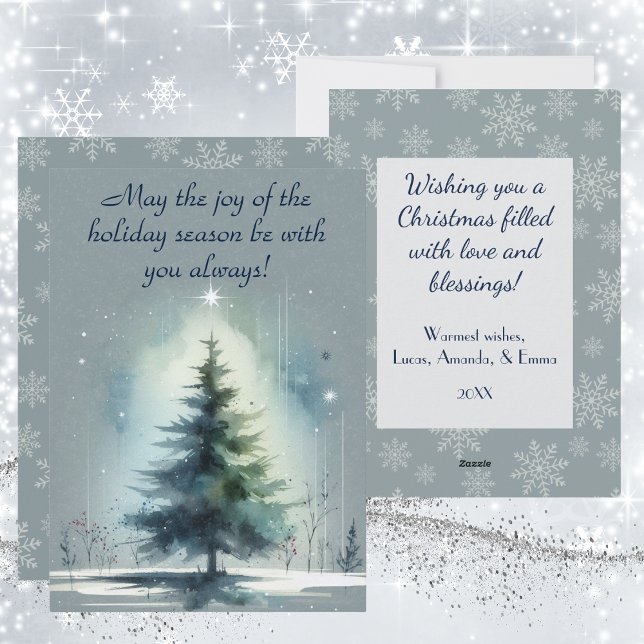 Tarjeta Festiva Árbol solitario iluminado, contra fondo azul (Subido por el creador)