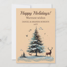 Tarjeta Festiva Árbol único, configuración de bosque con ciervo