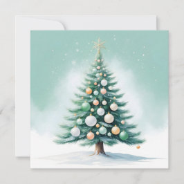 Tarjeta Festiva Árbol verde puro | Naranja verde plateado