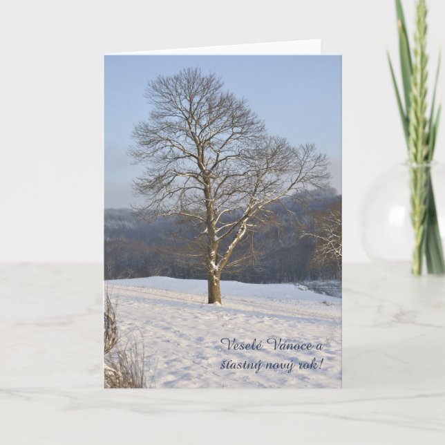 Tarjeta Festiva ¡Árbol Veselé Vánoce de la tarde! (Anverso)