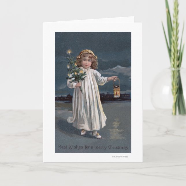Tarjeta Festiva Árbol y linterna del chica (Anverso)