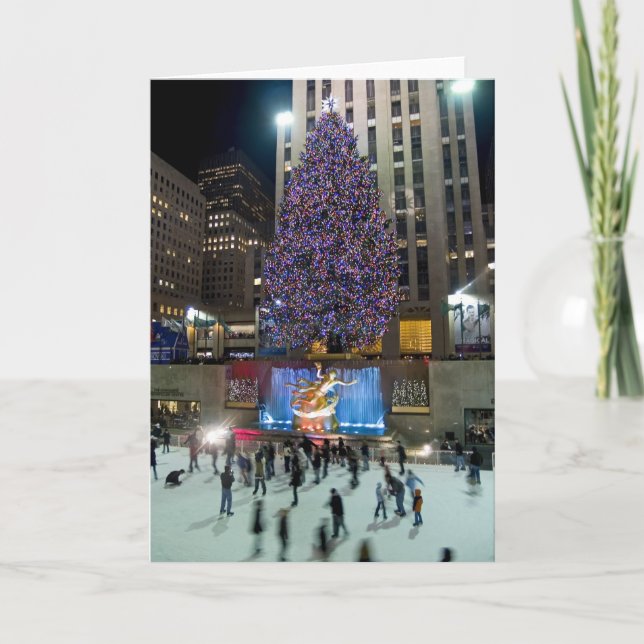 Tarjeta Festiva Árbol y patines del Rockefeller Center (Anverso)