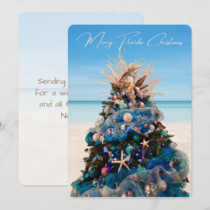 Tarjeta Festiva Árbol y playa tropical de Navidades de la Florida