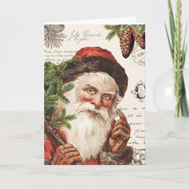 Tarjeta Festiva arbolado Santa del vintage (Anverso)